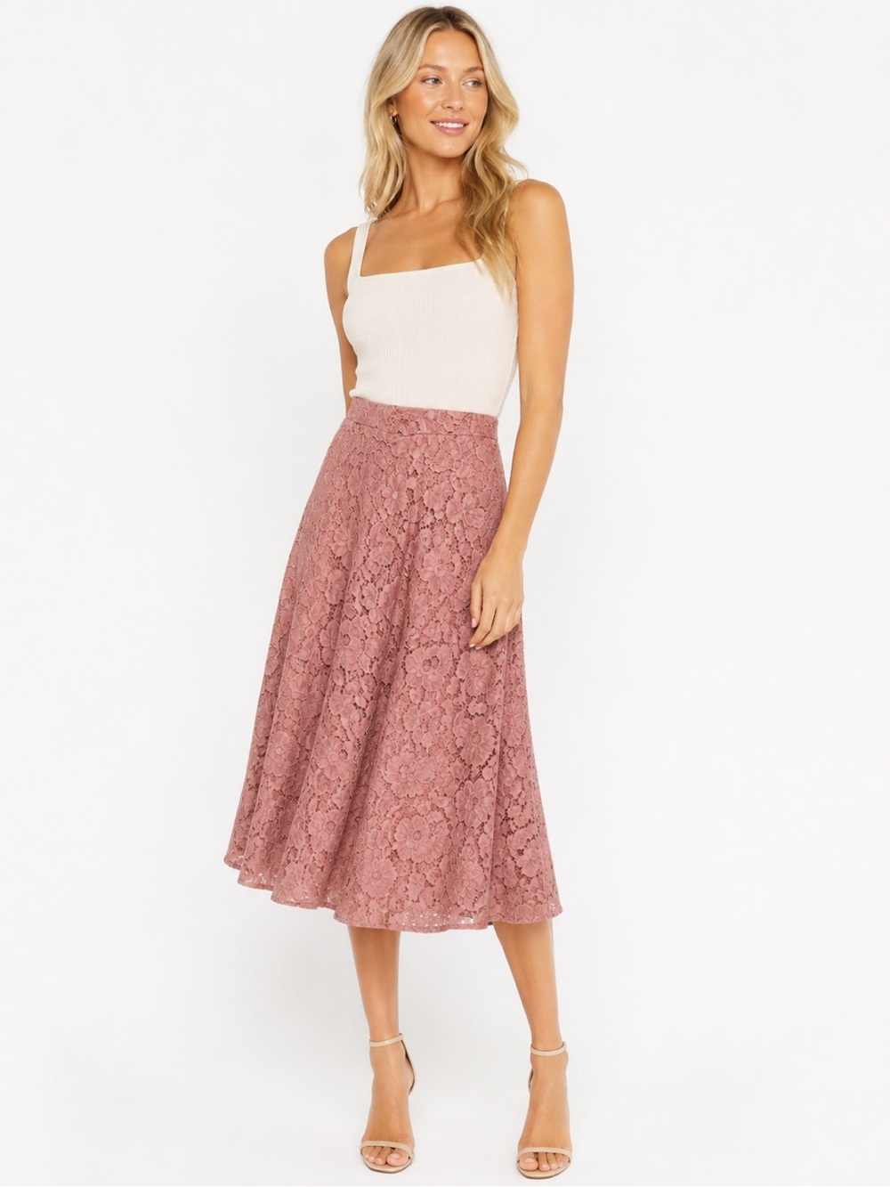 NWT Zara Pink A-Line Lace Skirt - Mid Length Sz S